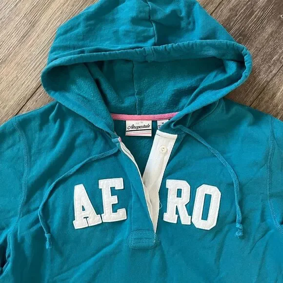 Aeropostale Vintage Y2K Blue Pullover Hooded Sweatshirt - Picture 2 of 9